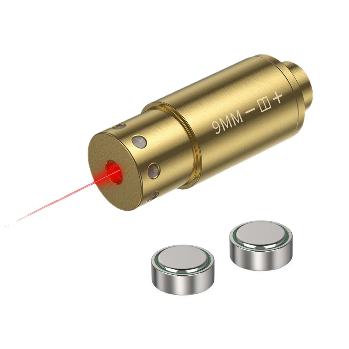 Cartouche de réglage à Point Rouge (Bore Sight) pour 9 mm/Cal. 12 / .45 ACP / .38 Spl / .40 S&W, avec 2 Jeux de Piles