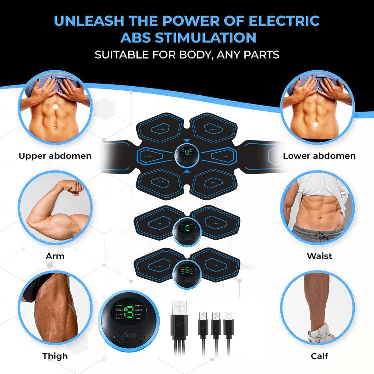 AILEDA Electrostimulateur Musculaire, Ceinture Abdominale Electrostimulation,6 Modes et 19 Intensités, Ceinture Musculation Electrostimulation pour Abdos/Bras/Jambes/Fesses,Homme Femme