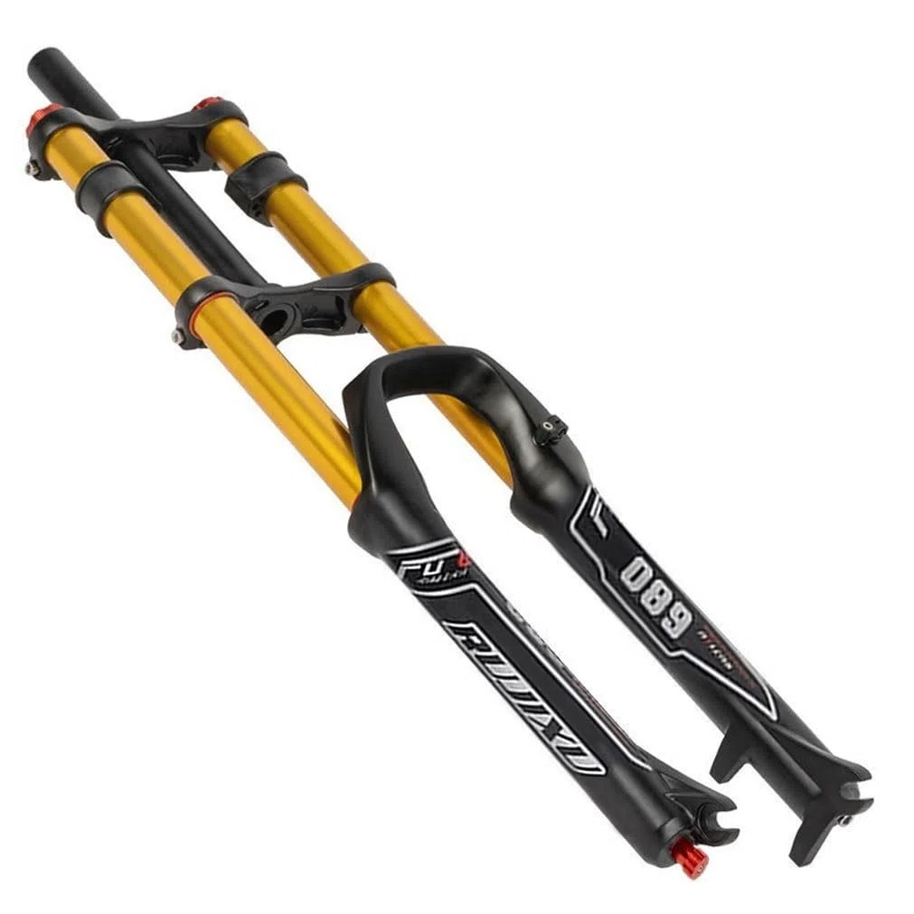Fourche À Suspension VTT De Descente 26 27.5 29 Fourche À Air VTT Voyage 130mm Frein À Disque Fourche Droite QR Rebound Adjustale Verrouillage Manuel (Color : Gold, Size : 27.5'')