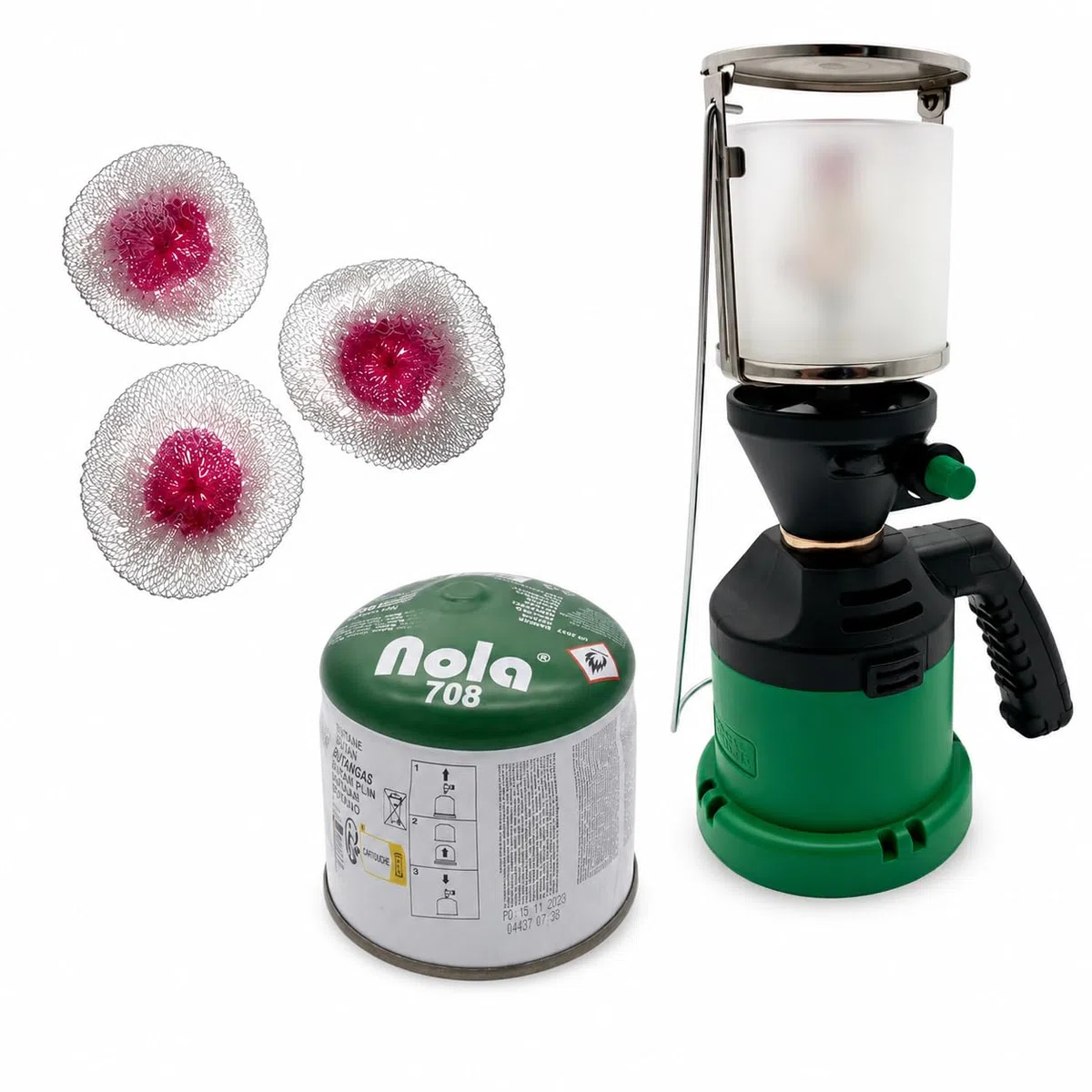 Nola 930 Lampe à gaz avec cartouche de gaz de 190 g et 3 chaussettes à incandescence – Cartouches de gaz, lampe de camping, cartouche de gaz butane, lanterne à gaz extérieur, lampe à cartouche de gaz