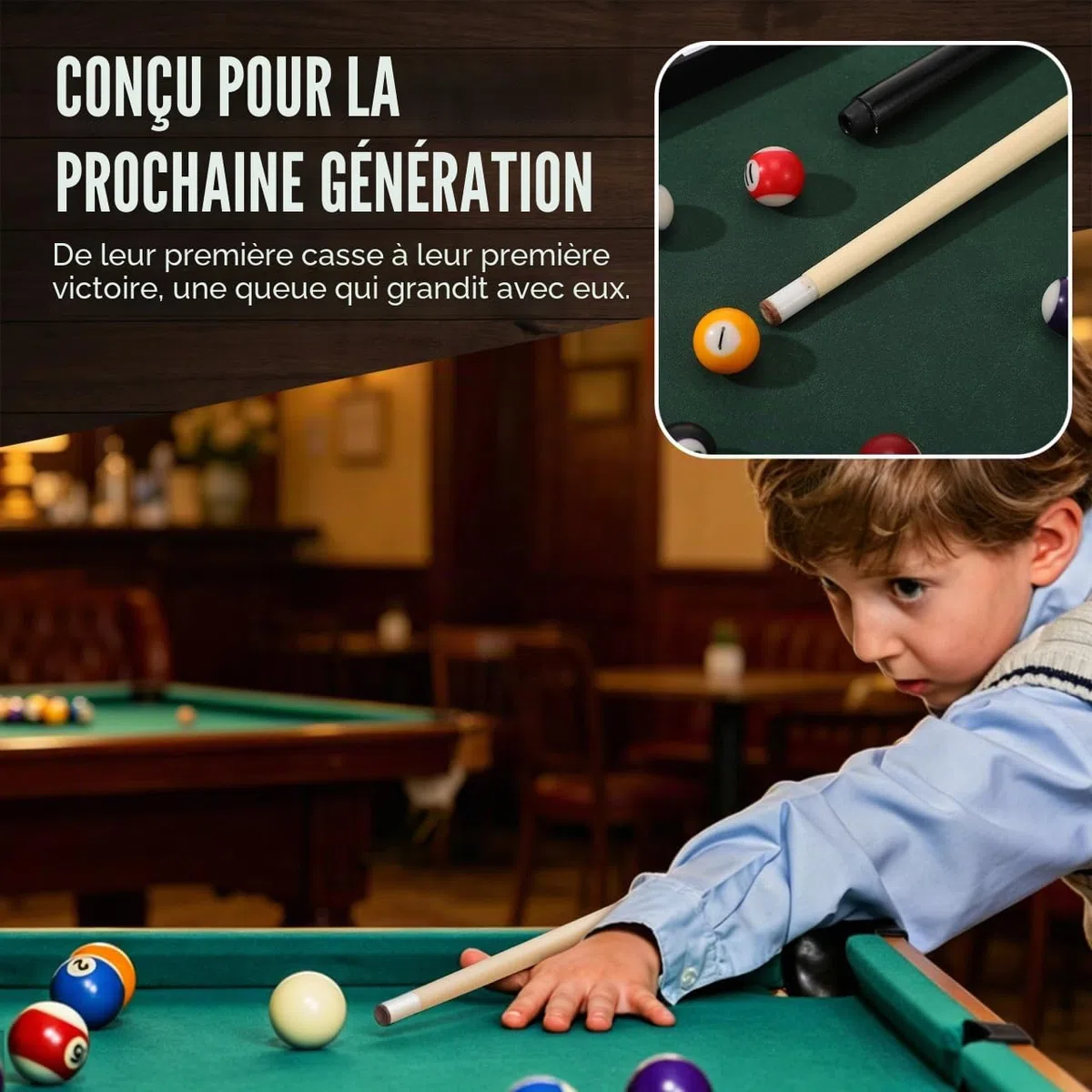 Alasum Queue de Billard Courte pour Enfants 45 cm – Confortable et Précise pour Apprentissage du Billard – pour Petits Espaces, Jeux en Intérieur, Enfants et Débutants