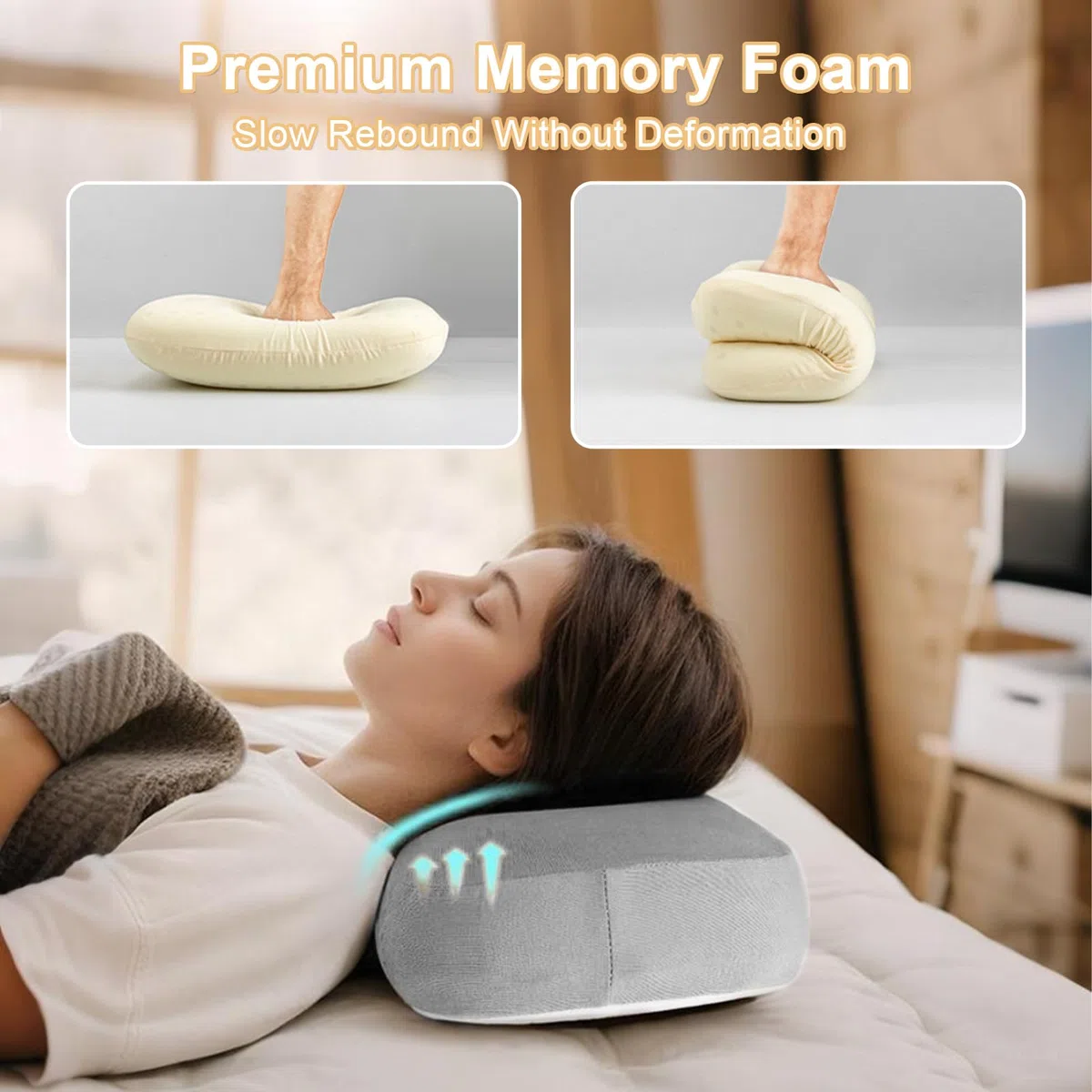 flintronic Oreiller de Camping, Coussin de Camping en Mousse à Mémoire de Forme, Oreiller de Voyage Ultra Léger et Ergonomique, pour Soutien du Cou, pour Randonnée, Voiture, Voyage, Avion - Gris