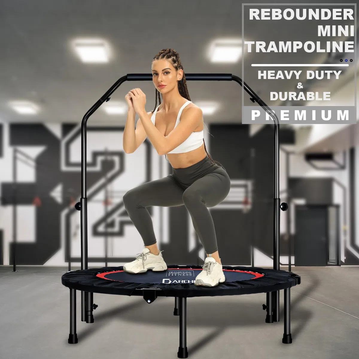 DARCHEN Mini trampoline Rebounder de 200 kg pour adulte, petit trampoline d'intérieur pour l'exercice, l'entraînement, le fitness, ressorts de conception améliorée pour un rebond plus sûr et plus