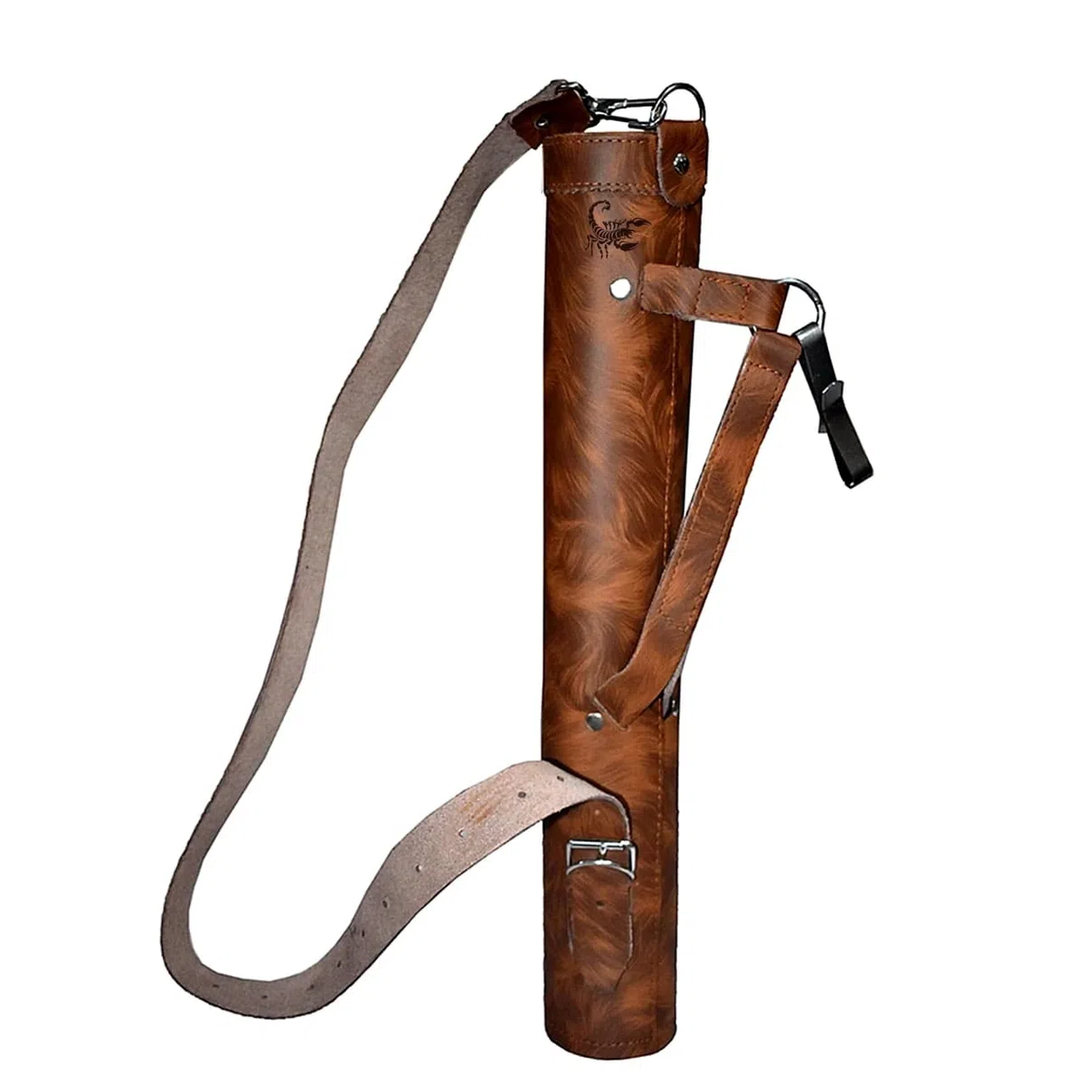 Scorpion Carquois de tir à l'arc en cuir véritable fait à la main pour la chasse et la pratique de la cible, réglable, léger et confortable