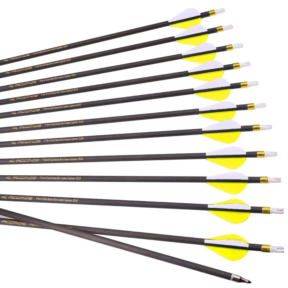 6/12pc Longueur Personnalisée Flèches en Carbone 300/350/400/500/600/700/800 Spine Pointe Amovible 2" Plume en Plastique Flèche de Chasse Flèche de Sport pour Arc Recurve Arc à Poulies Tir à l’Arc