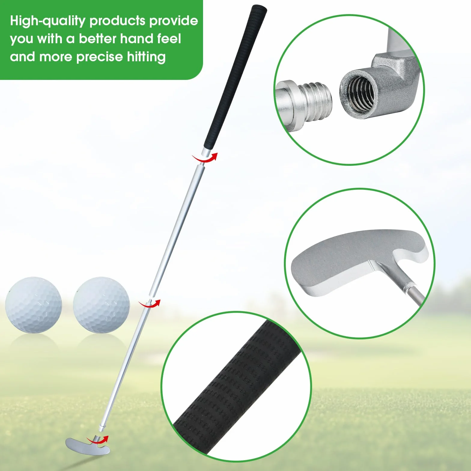 Putter de golf – Putters de golf pour droitier et gaucher pour jeunes débutants, lot de mini clubs de golf amovibles, 83,8 cm avec 2 balles de golf standard double couche