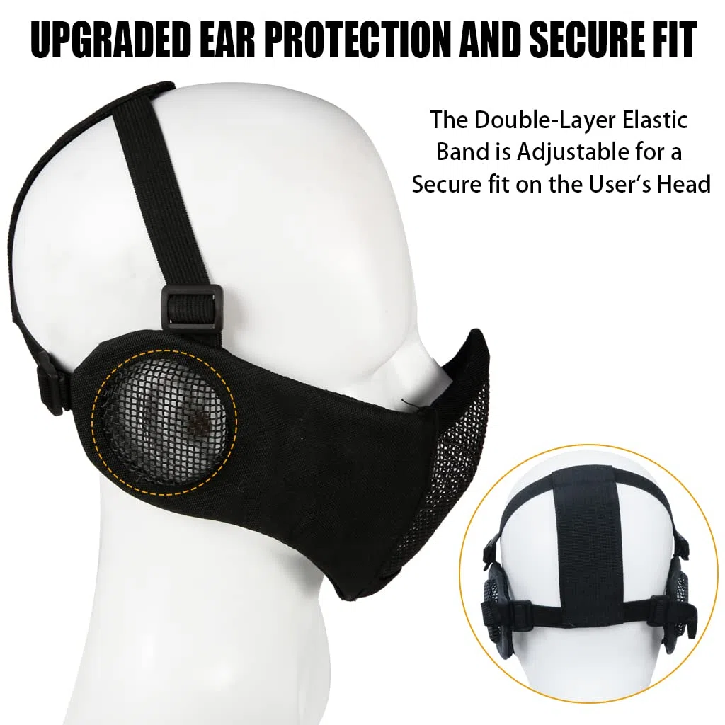 Ensemble de masque et lunettes d'airsoft, demi-masque en maille métallique avec protection auditive, lunettes anti-UV, protection des yeux pour extérieur, chasse, jeu CS