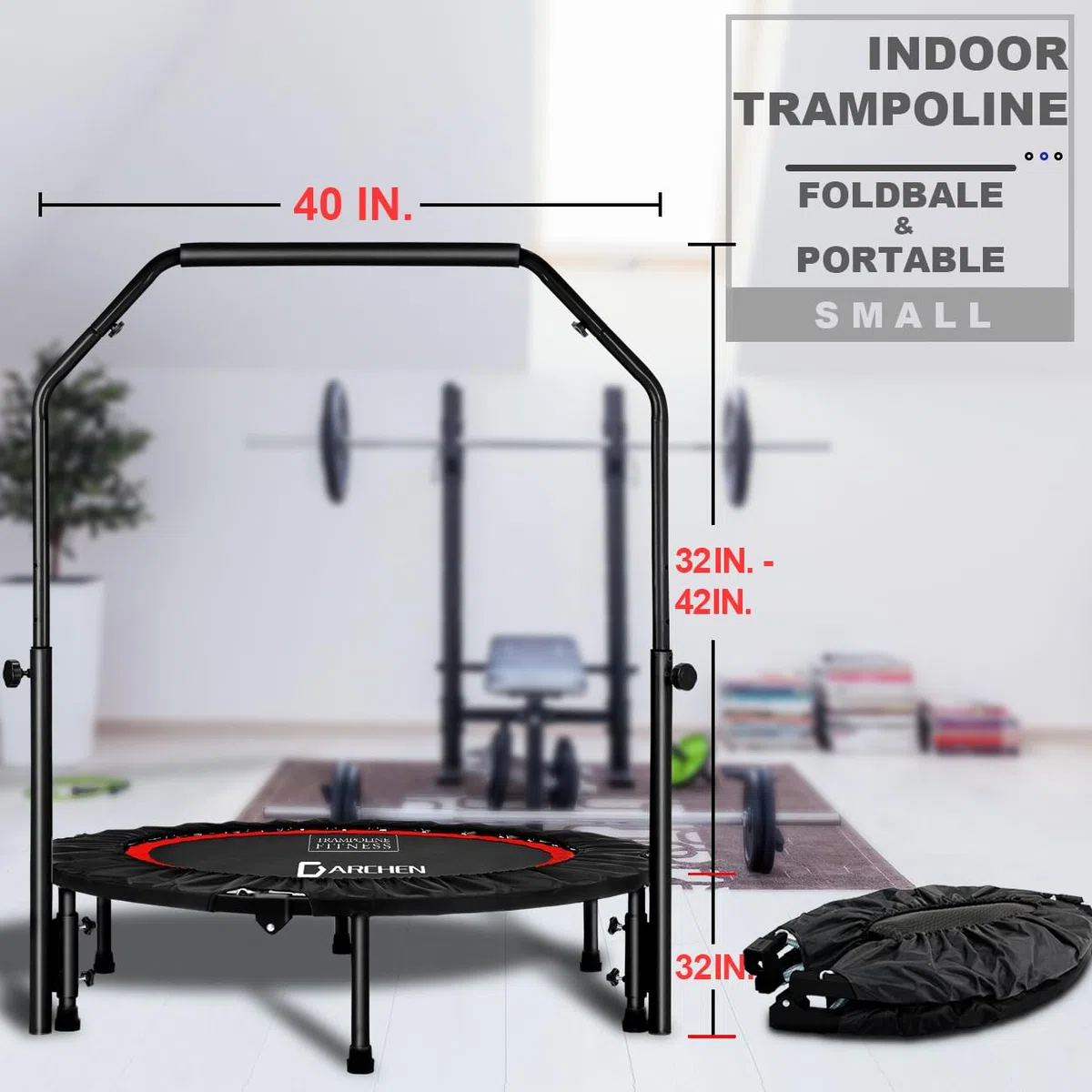 DARCHEN Mini trampoline Rebounder de 200 kg pour adulte, petit trampoline d'intérieur pour l'exercice, l'entraînement, le fitness, ressorts de conception améliorée pour un rebond plus sûr et plus
