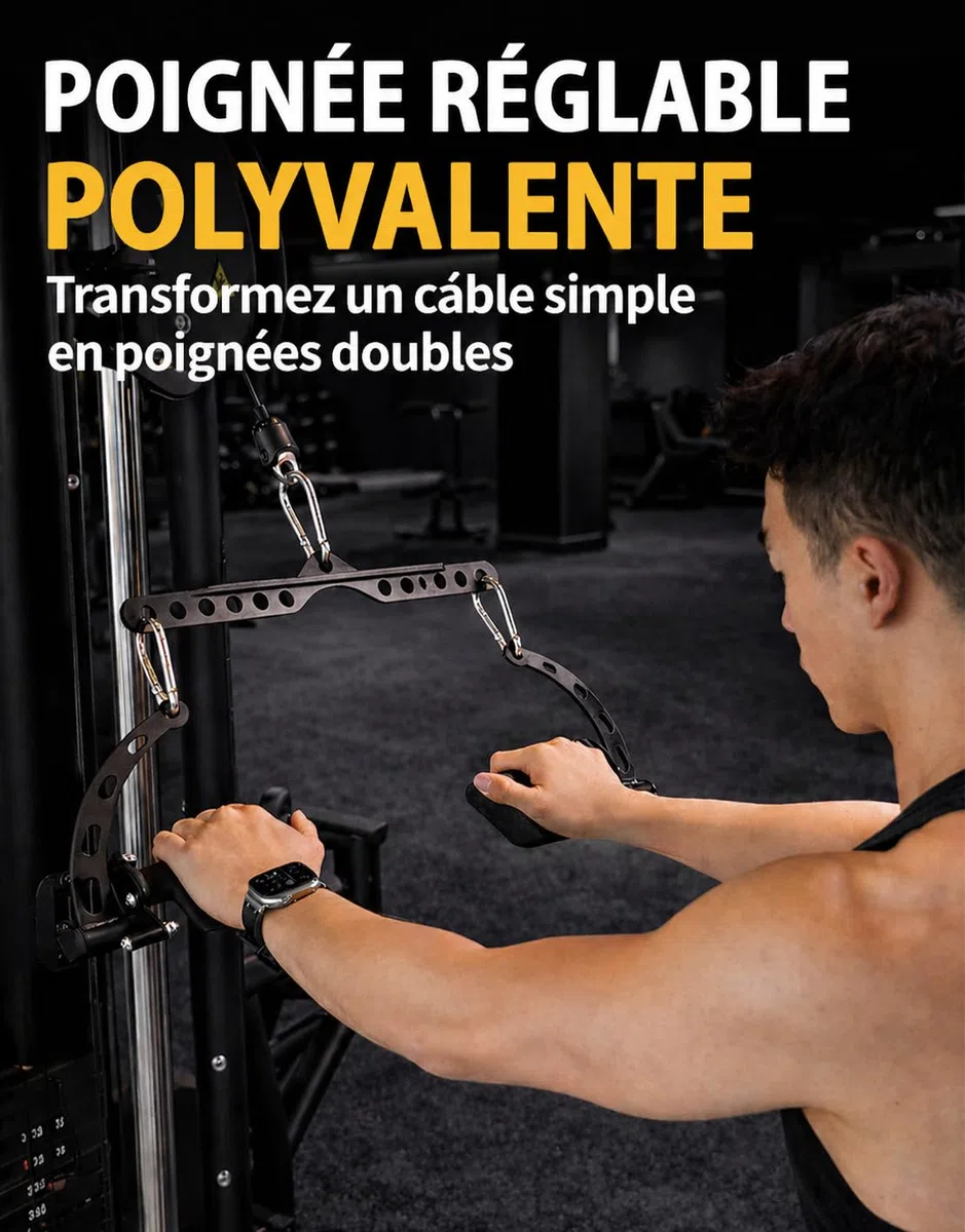 Adaptateur 2:1 pour Accessoires de Câble, Barre LAT Pulldown réglable, Accessoires pour Machines à Câbles de Gym – 15/21/39/58/89cm