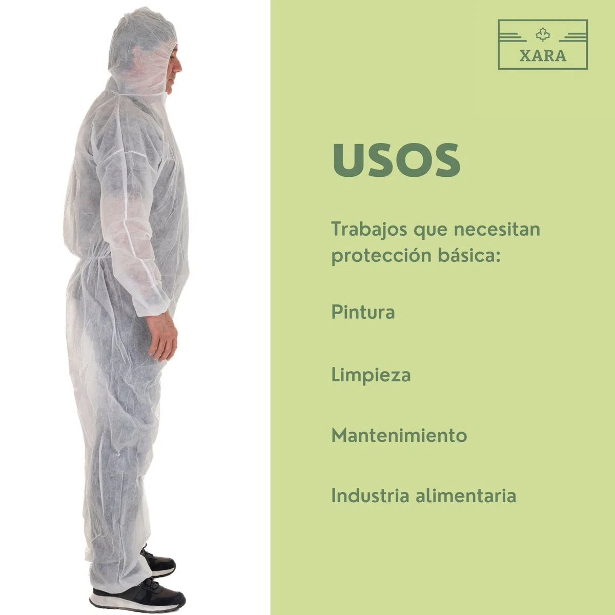XARA Combinaison Jetable Homme - Combinaison Peinture Jetable en TNT avec Capuche - Lot 5 - Protection contre la Saleté et les Particules - Confortable et Respirant - 100% recyclable