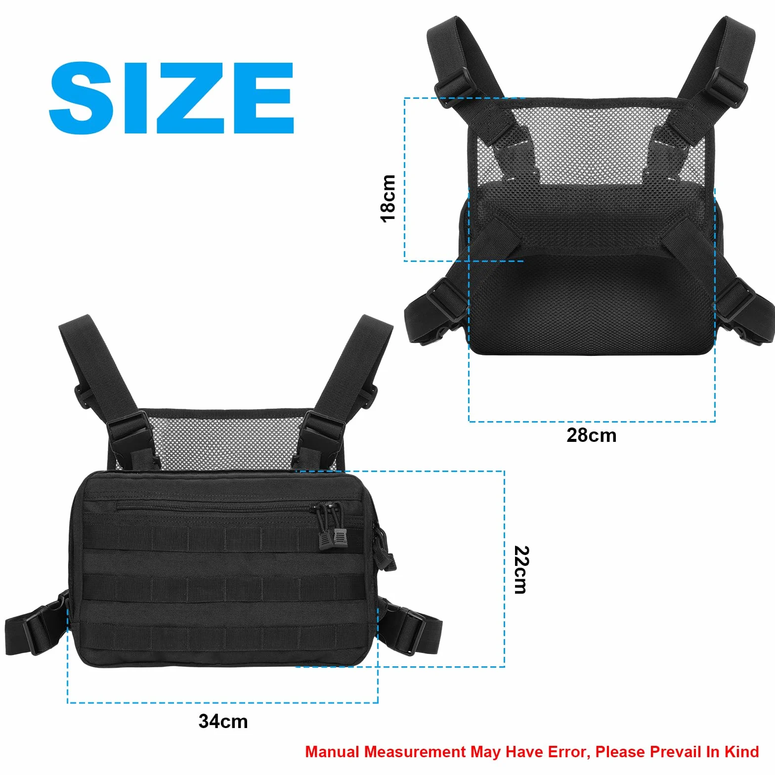 Kyrio Tactical Chest Rig Molle Radio Chest Harness Holder Holster Vest pour Two Way Radio Talkie Walkie Noir (Noir)