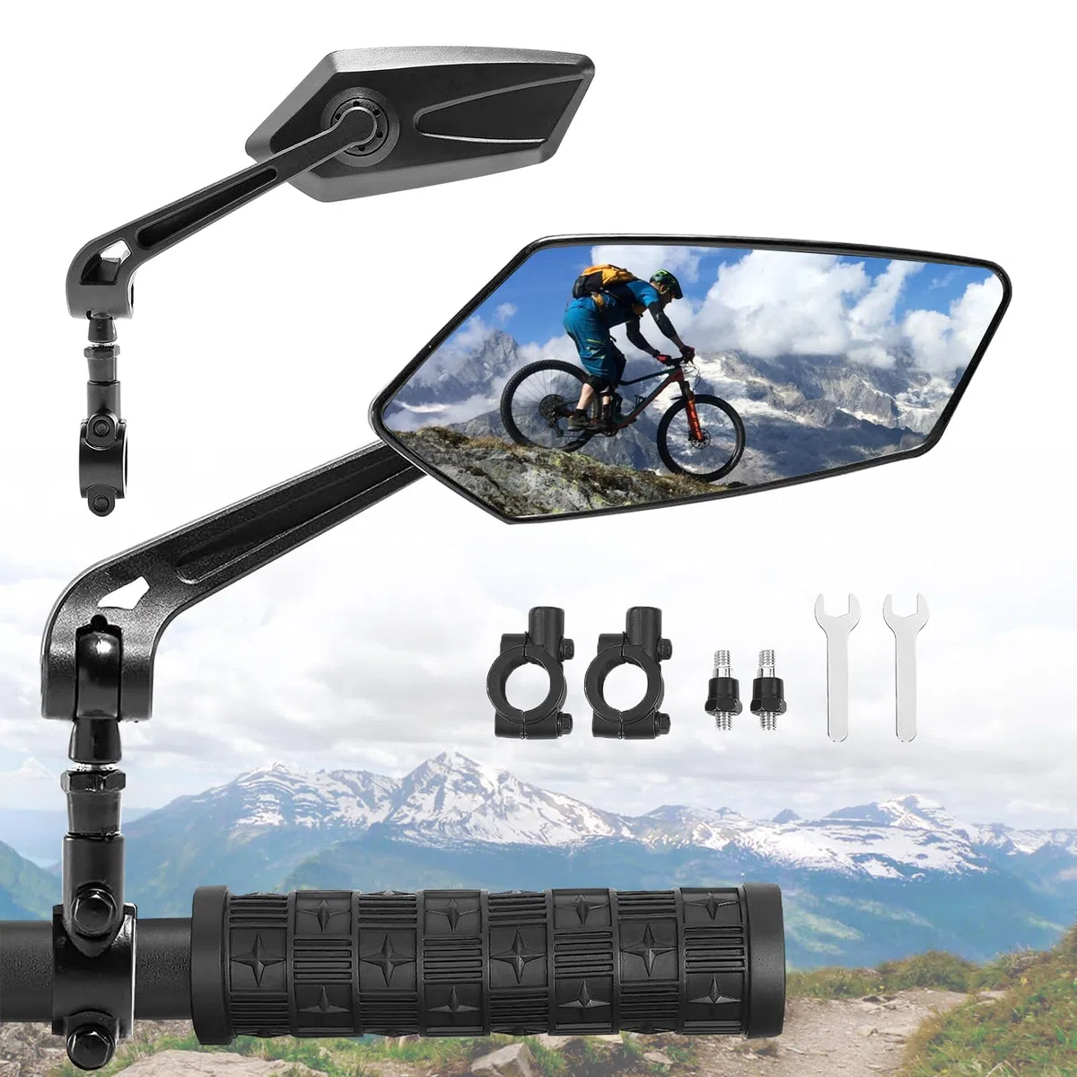 2 Rétroviseur Vélo, HD Grand Angle Rétroviseurs Trotinette Electrique, Réglables 360° Miroir de Vélo pour Guidon de 20 à 24mm Vélo de Montagne, Vélo électrique