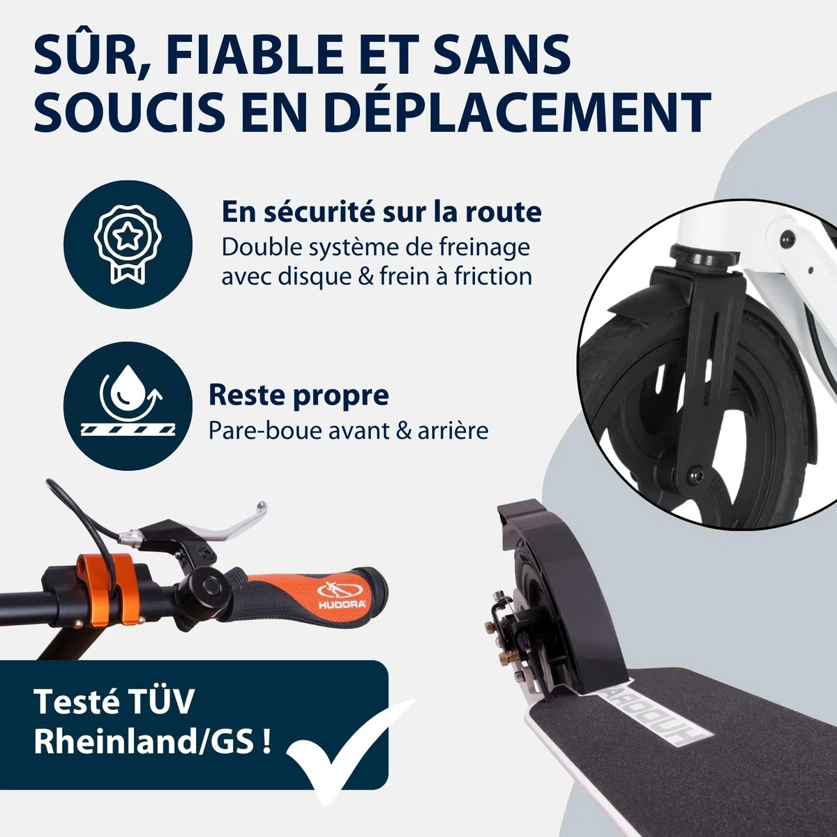 HUDORA BigWheel Air 230 Scooter - Trottinette avec/sans Frein - Trottinette Stable en Aluminium à pneus gonflables - Réglable en Hauteur - Supporte Une Charge maximale de 120kg