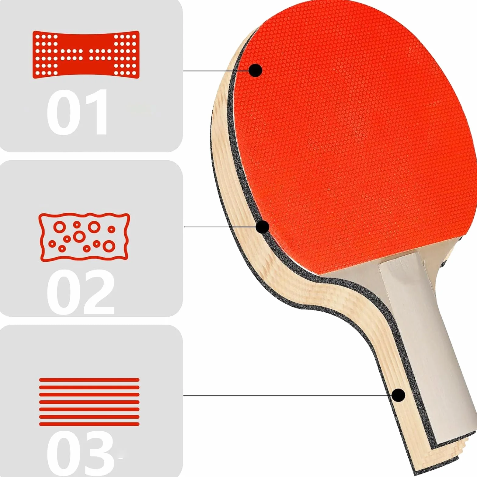 Set de Tennis de Table, Ping Pong Kit, Ensemble de Raquettes de Ping-Pong, avec 2 Raquette de ping-Pong+3 Balles+1 Rétractable Filet Ping Pong pour Table+1 Sac de Transport