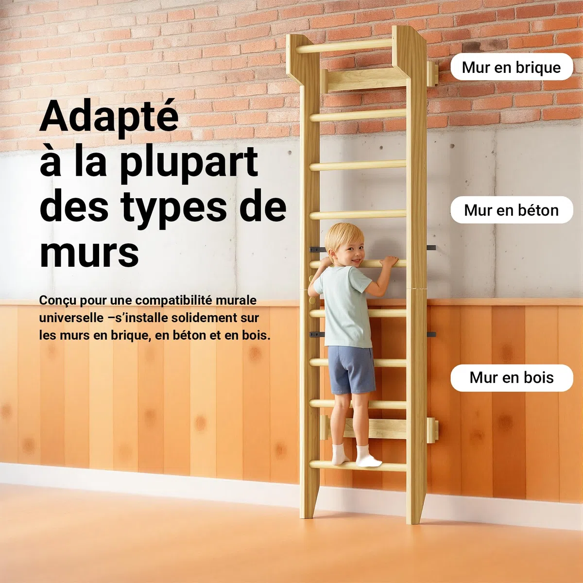 COSYLAND Espalier en Bois, Échelle Suédoise de Gym pour Adultes,Structure Murale Robuste Jusqu’à 100KG, Espalier Polyvalent pour Musculation, Étirements et Entraînement à Domicile