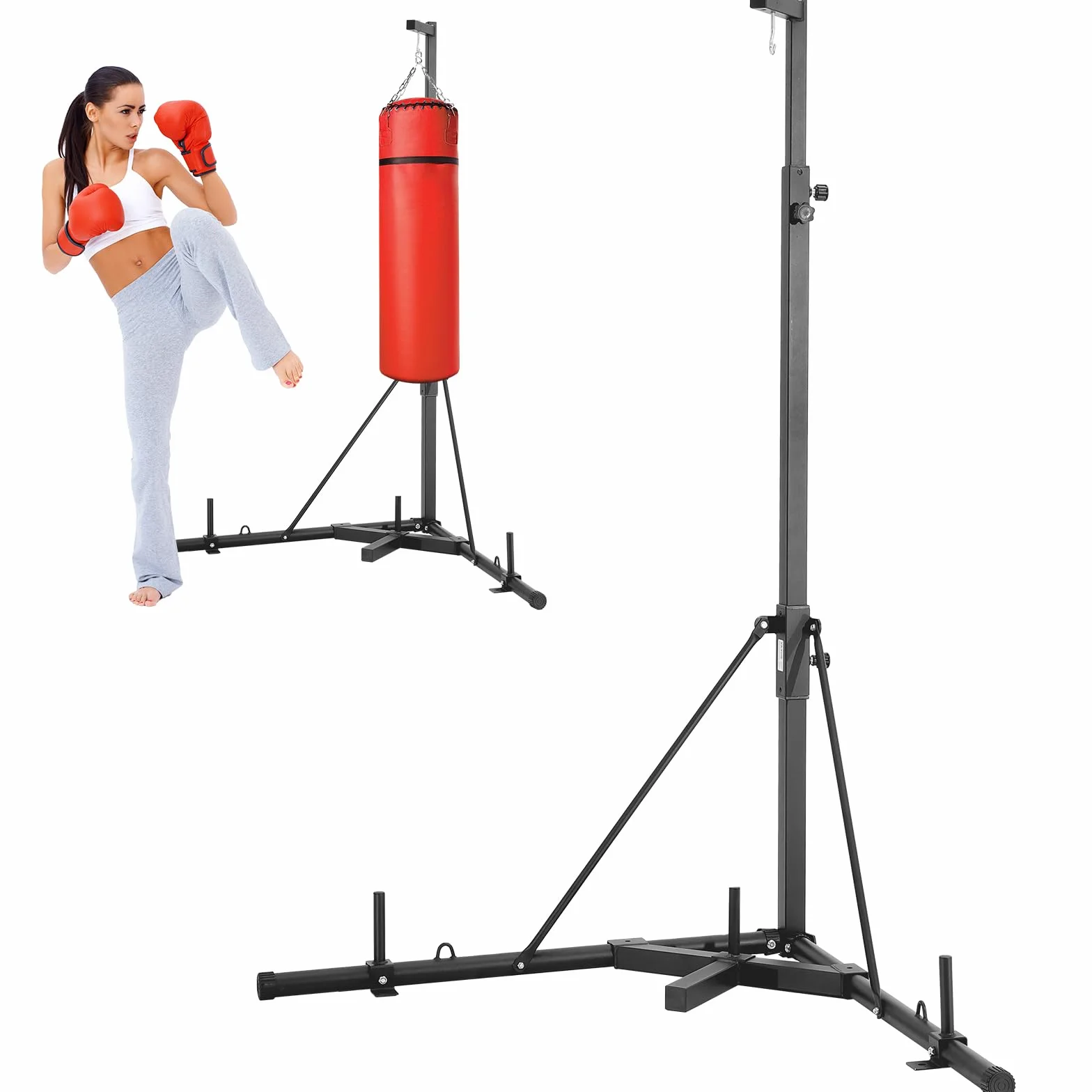 VEVOR Support Sac de Frappe en Acier, Station de Boxe Autoportant Charge 181 kg, Support de Boxe Hauteur Réglable avec Base Lestée, Équipement d'Entraînement pour Fitness Gym Salle de Sport à Domicile