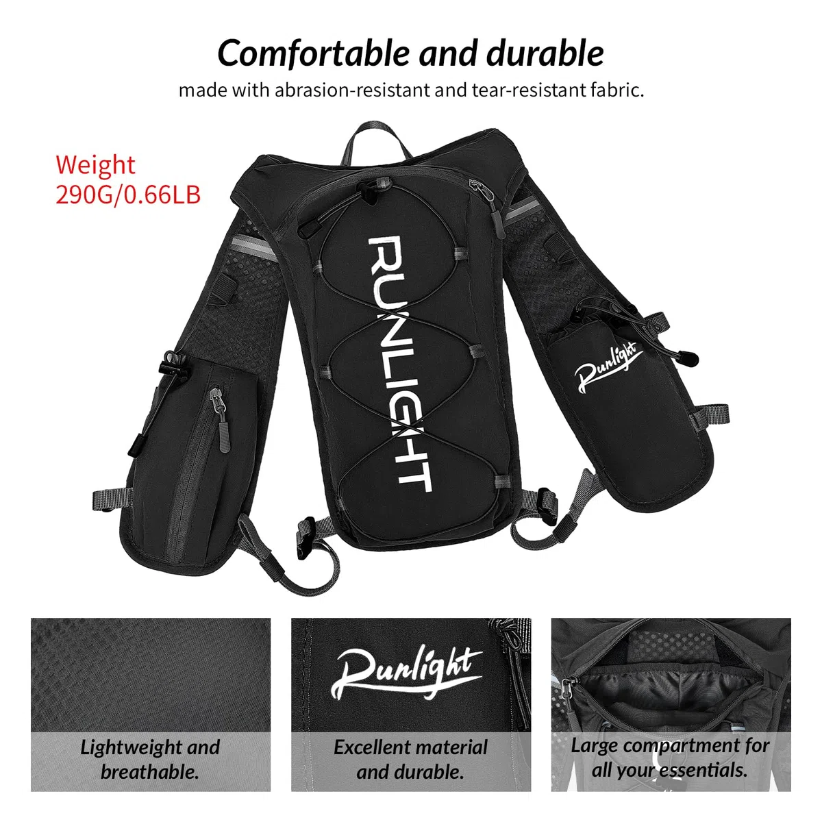 Gilet de course, sac à dos à eau léger avec bouteille souple de 500 ml, sac à dos de course pour hommes et femmes, sac à dos d'hydratation pour la randonnée, le cyclisme pour hommes et femmes