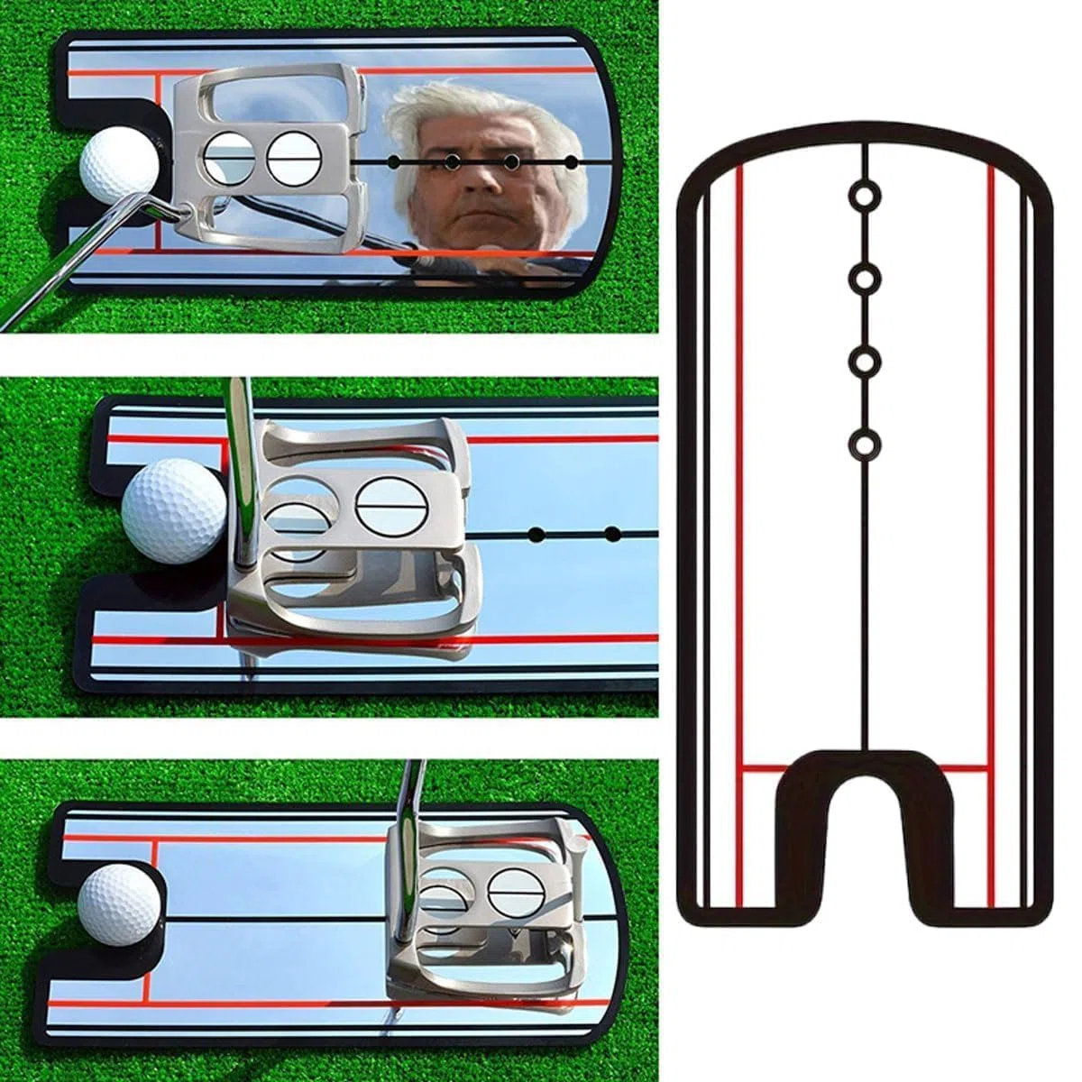 MiroirdeGolf,Aide à l'entraînement pour Le Golf avec Ligne de Putter, Miroir d'entraînement de Putting de Golf, Miroir d'alignement pour débutants, 30 cm x 14,5 cm