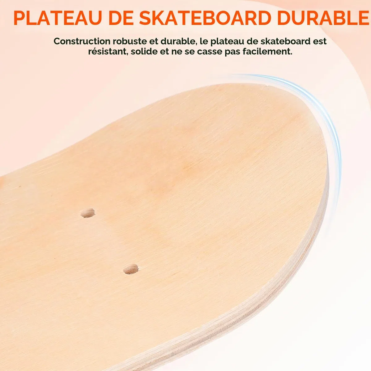 Planche de skateboard : 7 plis en bois d'érable vierge pour débutants – Planche double face brut de 43 cm pour la peinture et la créativité
