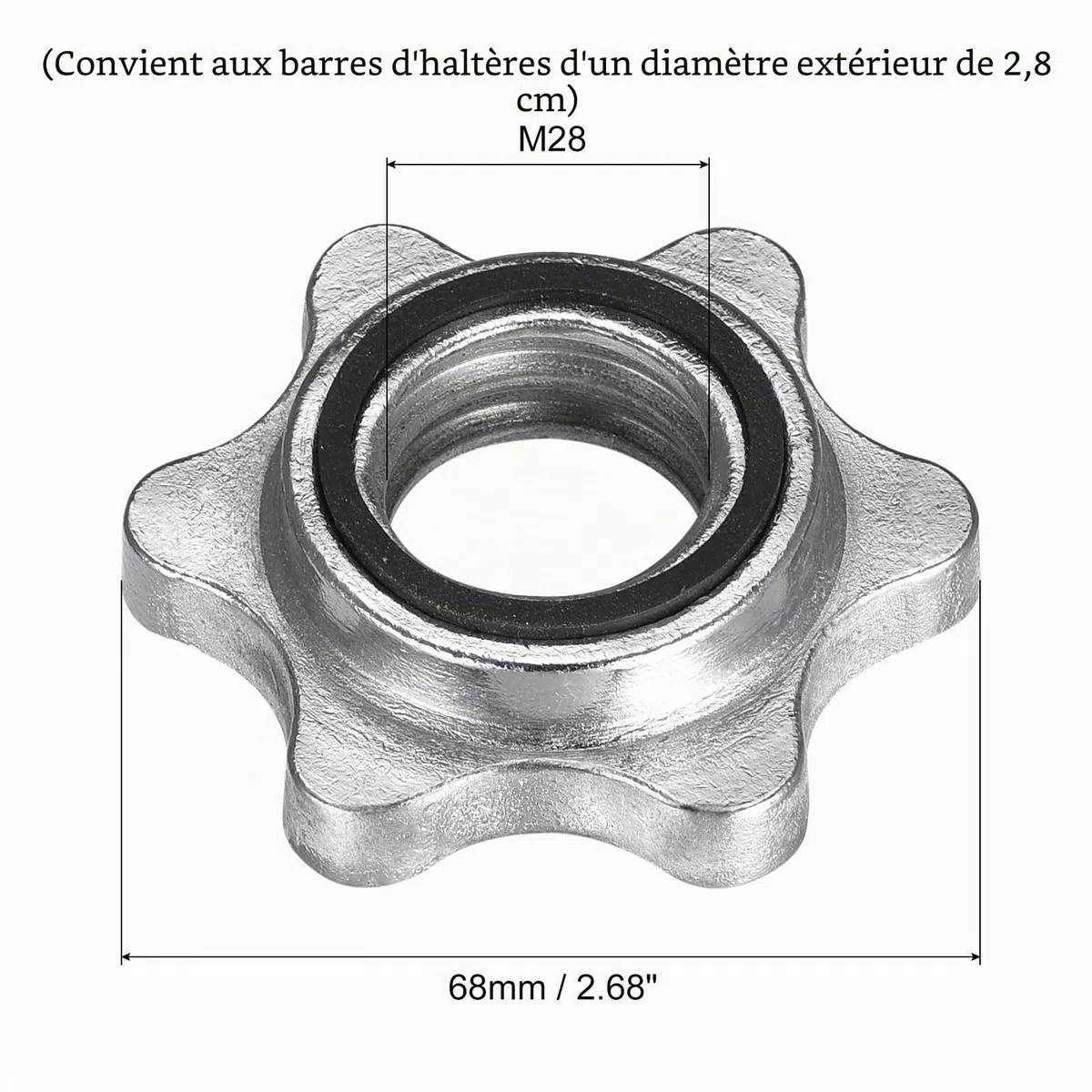 sourcing map Lot de 2 écrous hexagonaux M28 antidérapants pour haltères - Argenté