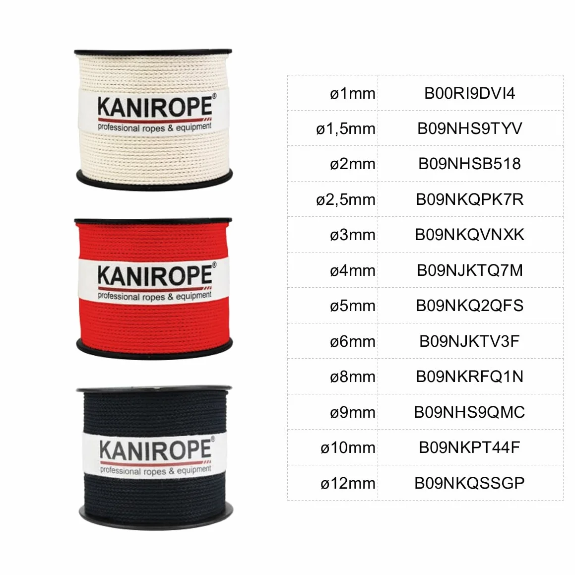 Kanirope® Corde Cordage en Coton COBRAID 8mm 10m tressée Blanc Crème