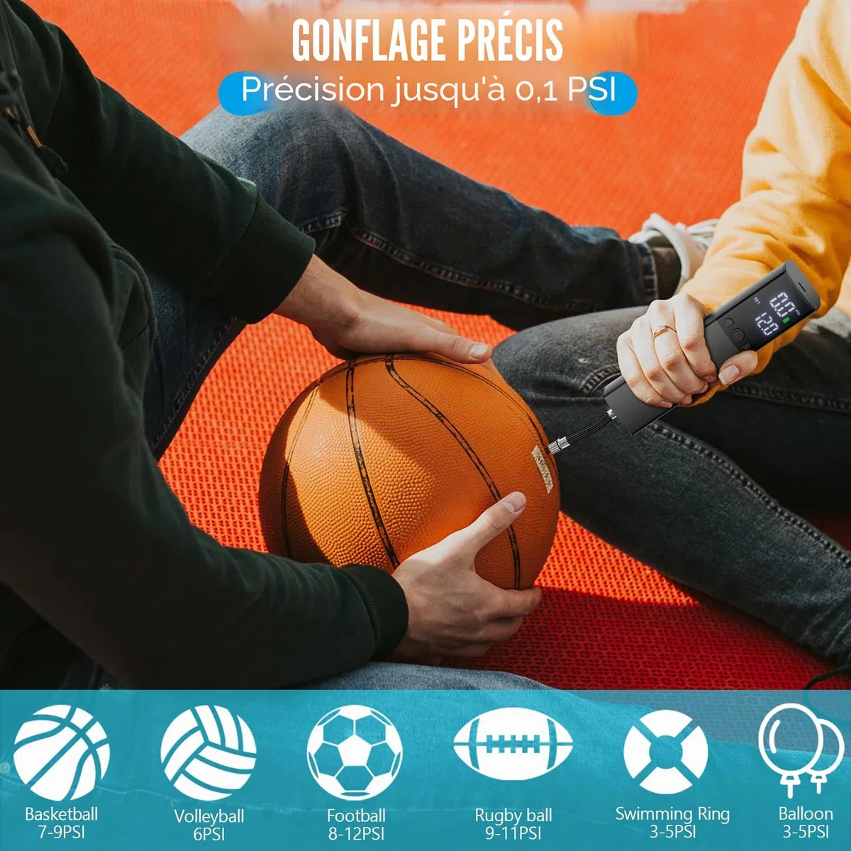 Pompe à Bille électrique, Pompe Automatique Portable pour gonflage Rapide des Ballons avec manomètre précis et écran LCD numérique pour Basket-Ball, Football, Volleyball (2 Aiguilles et 1 buse)