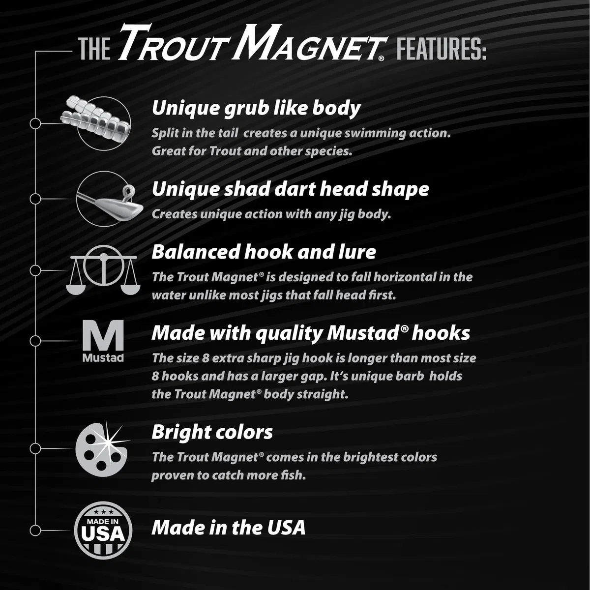 Trout Magnet Kit de pêche 82 pièces néon Comprenant 70 appâts à Truite et 12 hameçons, Taille 8