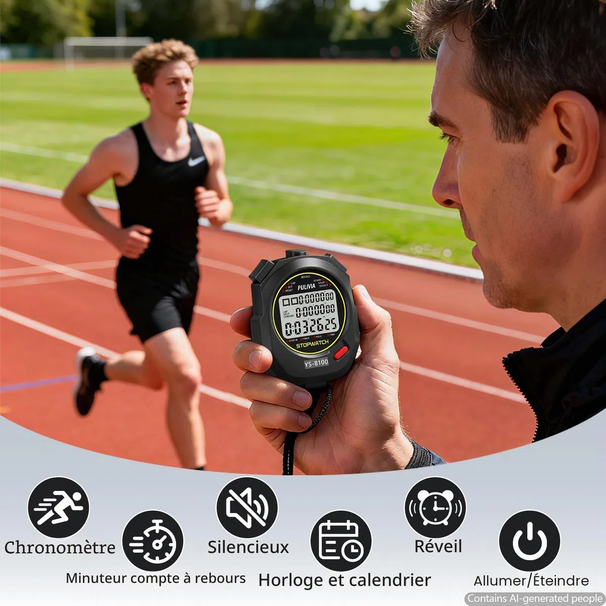 Chronomètre Sport 100 Tours/Splits Chronomètre à ReboNumérique avec Compteurs Horloge Alarme Calendrier, Grand écran Chronometre pour Entraîneurs Course à Pied Sport Entraînement, Noir