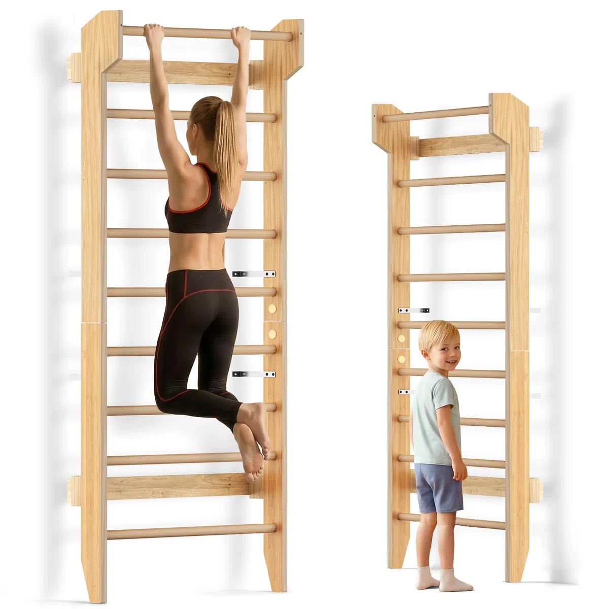 COSYLAND Espalier en Bois, Échelle Suédoise de Gym pour Adultes,Structure Murale Robuste Jusqu’à 100KG, Espalier Polyvalent pour Musculation, Étirements et Entraînement à Domicile