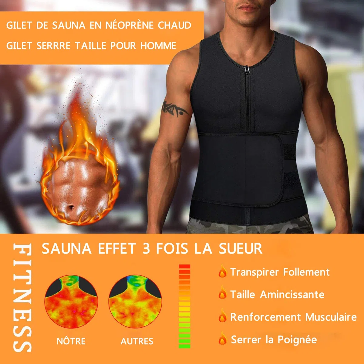 Gilet de Sudation Homme Sauna Néoprène pour Minceur Ceinture de Sudation Fitenes Sports Débardeur
