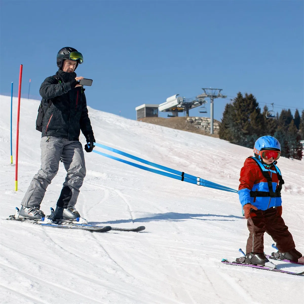 AIEX Harnais de Ski et de Snowboard pour Enfants, Harnais d'escalade pour Enfants Harnais de Ski Gilet et Laisse pour Garçons et Filles Tout-Petit Snowboard Débutants (Bleu)