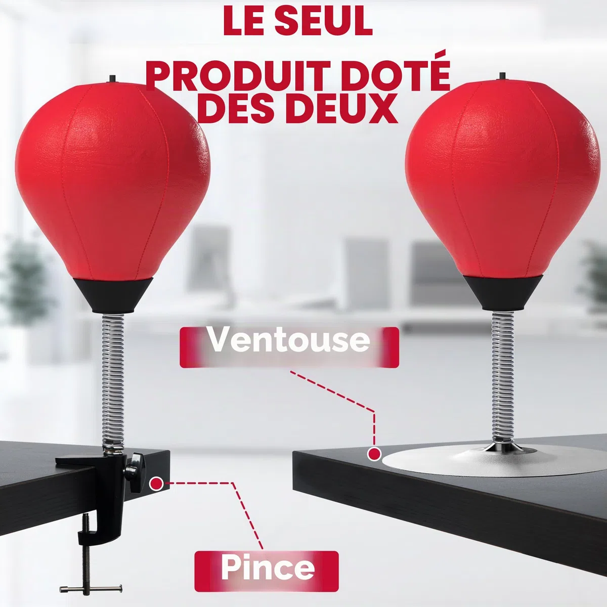 Mini sac de frappe anti-stress avec pince de table et ventouse - Sac de frappe suspendu ou debout - Punchingball / Wutball / Ballon de réflexe / Coussin de colère pour enfants et adultes