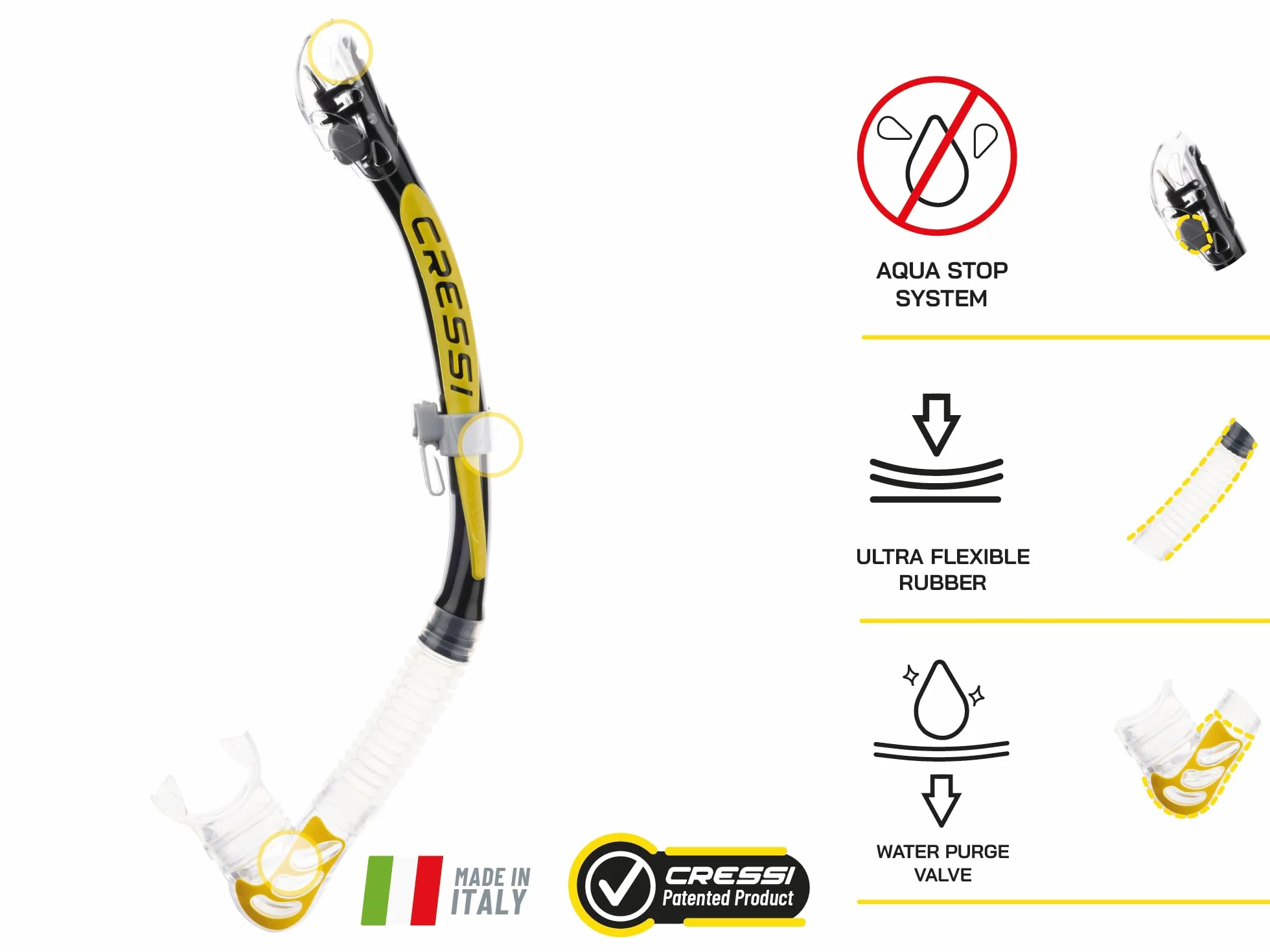 Cressi Alpha Ultra Dry Snorkel Clear/Black/White - Tuba Dry pour Plongée, Apnée et Snorkeling, Transparent/Noir/Blanc, Taille Unique, Adultes Unisex