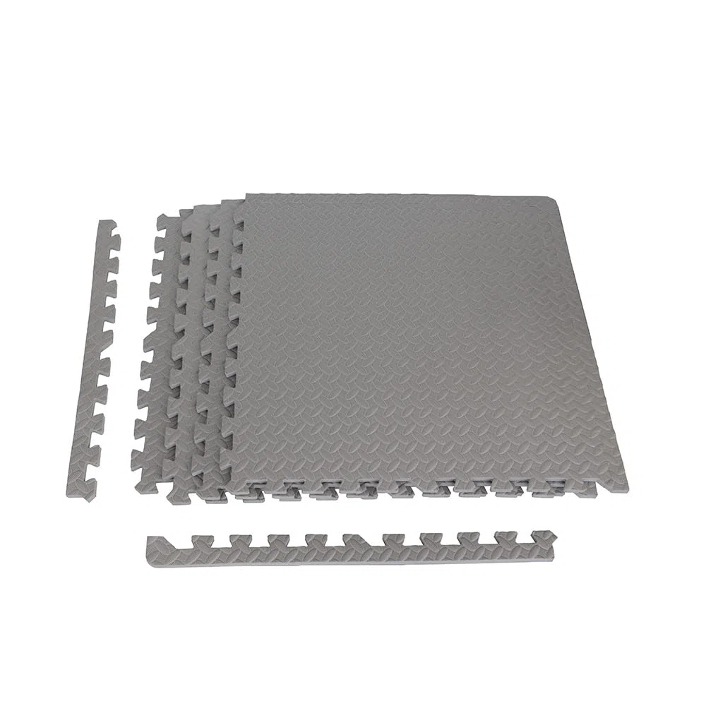 ForzaFit Lot de 4 tapis de sol en mousse EVA - Tapis de sol pour enfants - Gris - 120 x 120 cm - Avec bord - Tapis de jeu pour enfants - Tapis de protection du sol pour appareils de sport