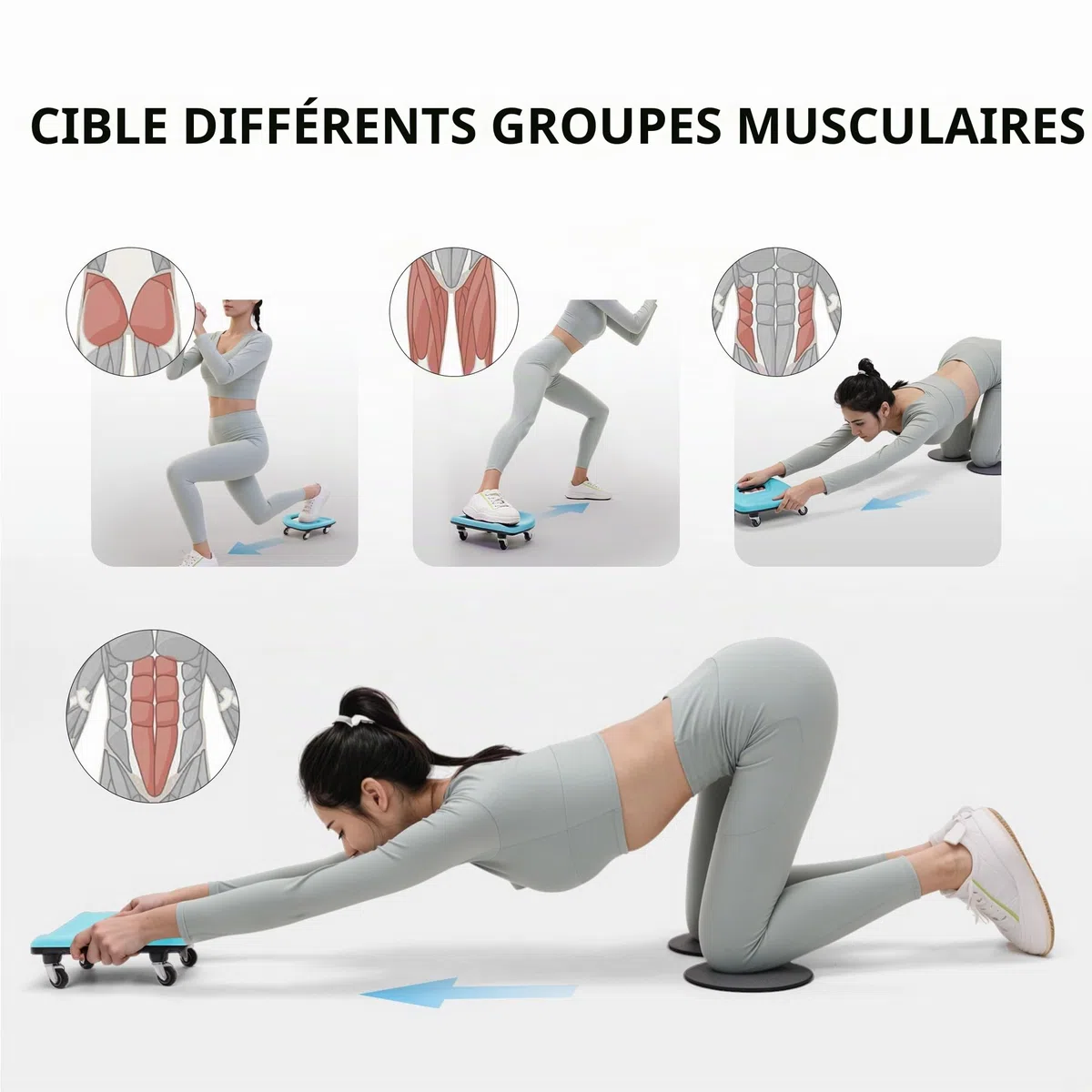PROIRON AB Wheel Roue des Muscles abdominaux Four-Wheel Roue Fitness pour Les Genoux pour Le Fitness Et l'Entraînement des Abdominaux Muscles De l'Épaule Musles du Bras Muscles des Cuisses