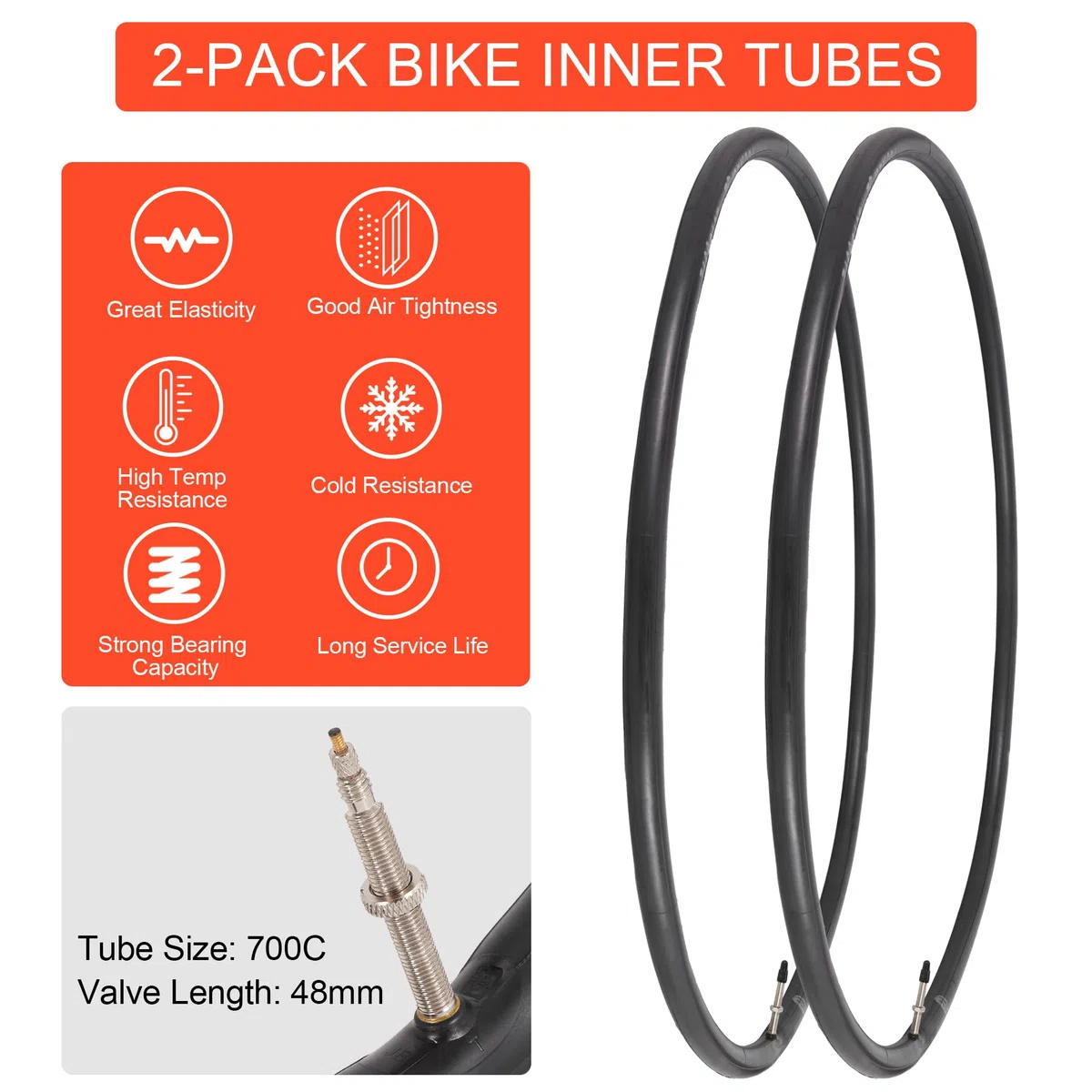 2-Pack 700x28C Tuyau de Vélo, 700C Pneus et Chambres à Air pour Vélos de Route, Remplissage Repliable Pneus de Vélo pour de Trajet Urbain (FR)