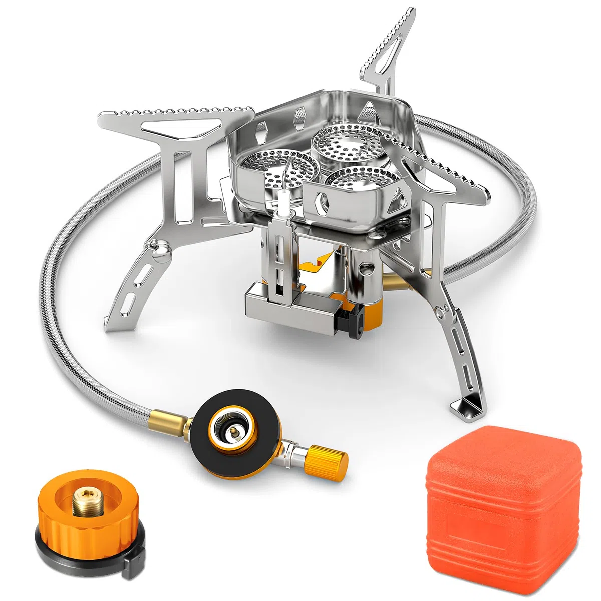 Rechaud Camping Gaz, 5800W Portable Brûleur Camping Pliable avec Bouton d'Allumage, Poids Léger Tête Unique Coupe-vent Puissance de Feu Réglabl, pour Camping/Randonnée/Pique-Nique/Extérieur