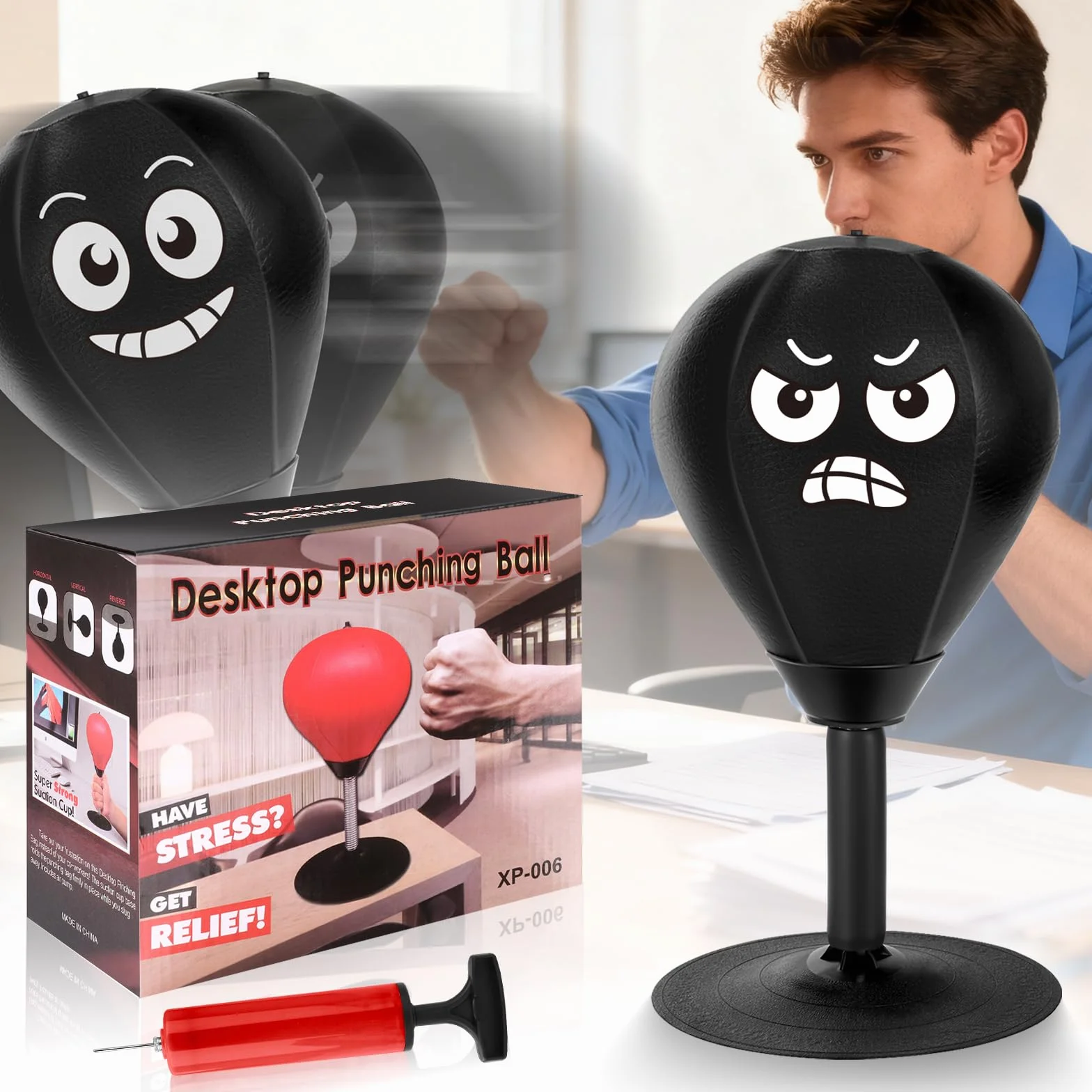 YORWHIN Sac de Frappe de Bureau avec Ventouse Ultra Puissante, Punchingball de Table à Ressort Renforcé, Mini Ballon de Boxe Anti-Stress pour Bureau et Maison, Entraînement et Soulagement du Stress