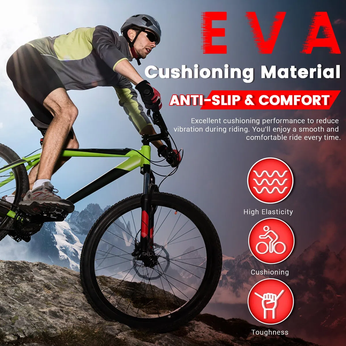 Lot de 2 rouleaux de ruban adhésif pour guidon de vélo avec 2 bouchons d'extrémité et bandes adhésives en mousse EVA - Ruban antidérapant - Pour VTT et vélo - Rouge