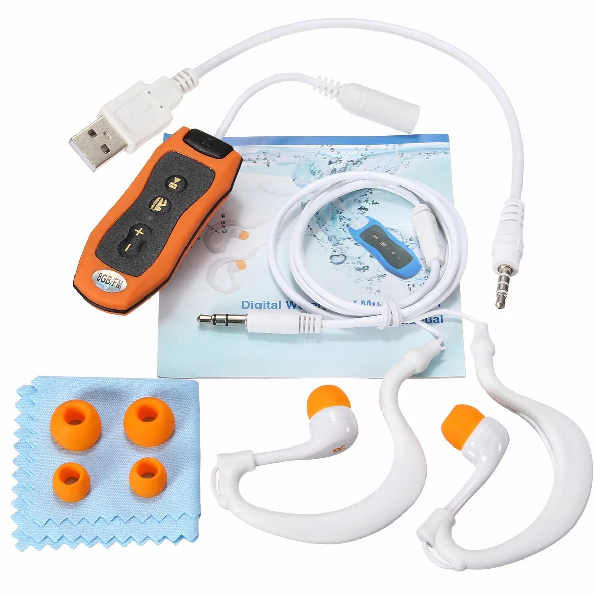Persistence 8GB Lecteur MP3 Natation Plongee sous-Marine Spa Radio + FM Etanche Casque Orange