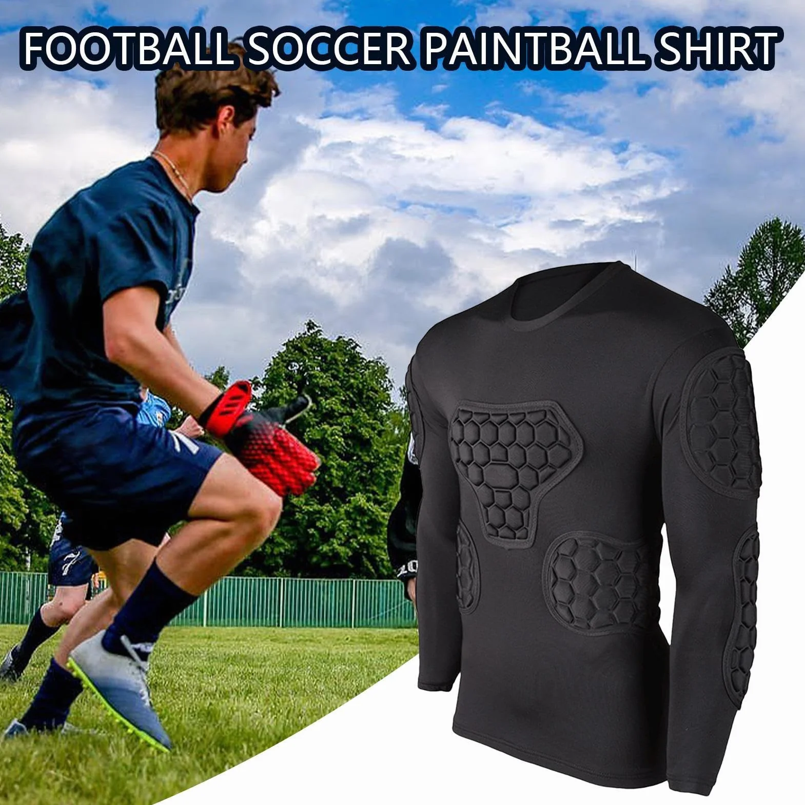 Maillot de Football rembourré – Protection du Corps, Maillot de de But de Football Noir à Manches Longues, Ensemble d'équipement de Protection defootball rembourré pour Homme | Chemise de foo