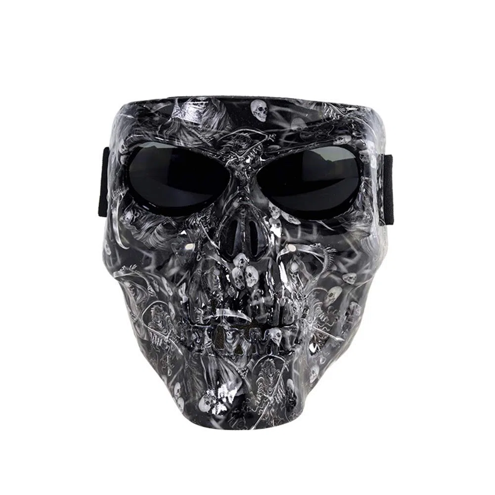 Masque de Protection pour Moto avec Verres - Lunettes de Ski Masque d'halloween Masque de tête de Mort - pour Le Casque de Visage Ouvert Masque de Moto Lunettes