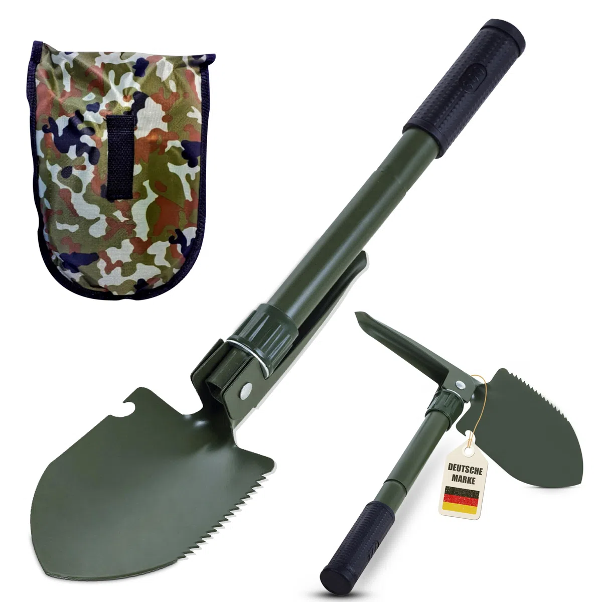 Bêche pliante multifonction, style armée allemande, pelle de survie avec houe et scie, équipement de randonnée, bushcraft