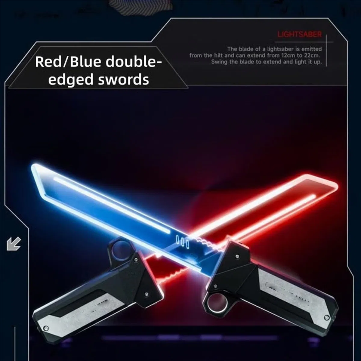 Sabre laser rétractable enfichable, sabre lumineux LED 2 en 1 avec capteur de mouvement, épée lumineuse à double lame, épée réversible à poignée rotative du bout des doigts, pour cosplay (1set)