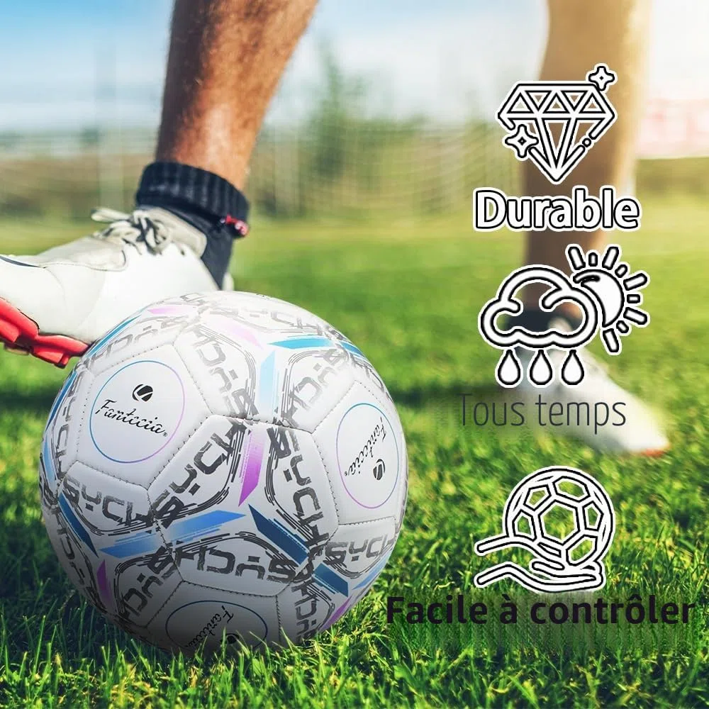 Ballon de football officiel taille 5, ballon de football en cuir avec pompe, ballons de football d'entraînement pour enfants et adultes