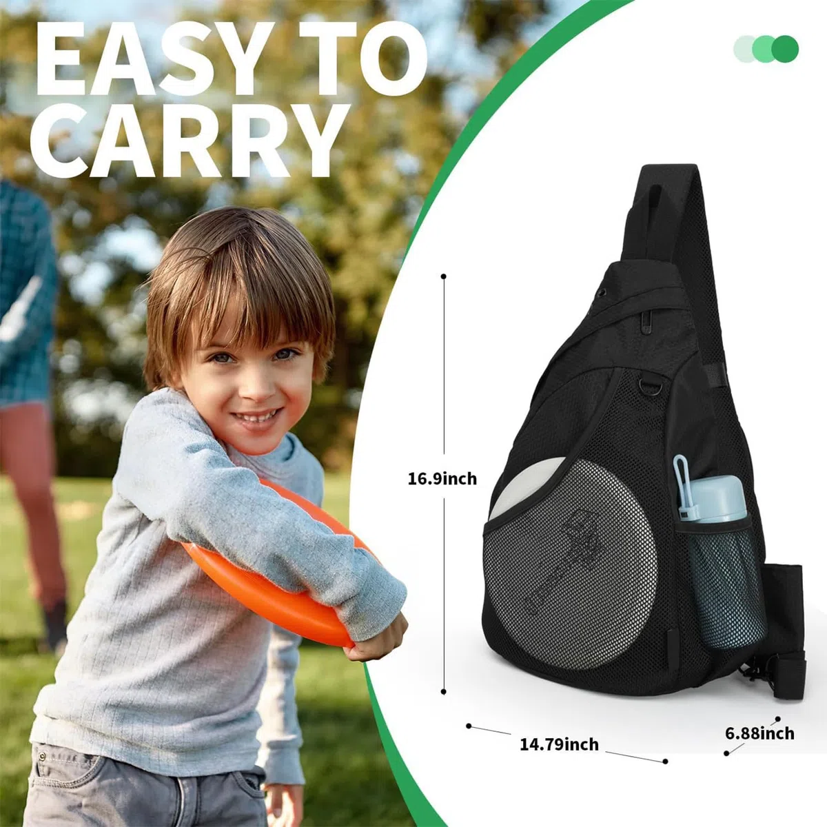 Petit sac de golf à disque, grand sac à dos à bandoulière réglable, séparateurs multi-poches pour le sport, le tennis, le fitness, le camping, la randonnée, 43 x 37,5 x 17 cm