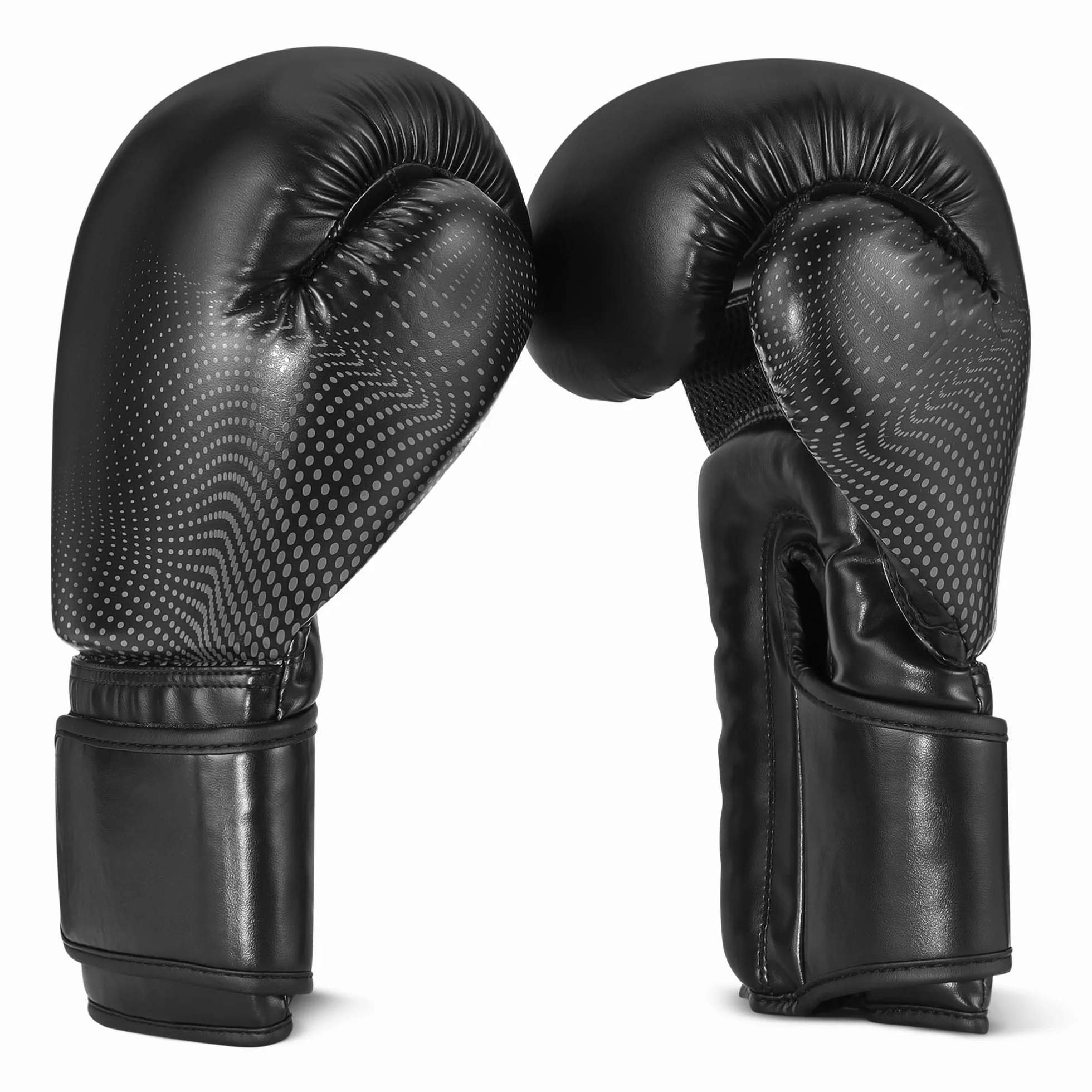 Amazon Basics Gants de Boxe en Cuir Synthétique pour Hommes et Femmes - Gants d'Entraînement pour Sparring, MMA, Muay Thai - Design Ergonomique et Respirant avec Support Poignet - Noir