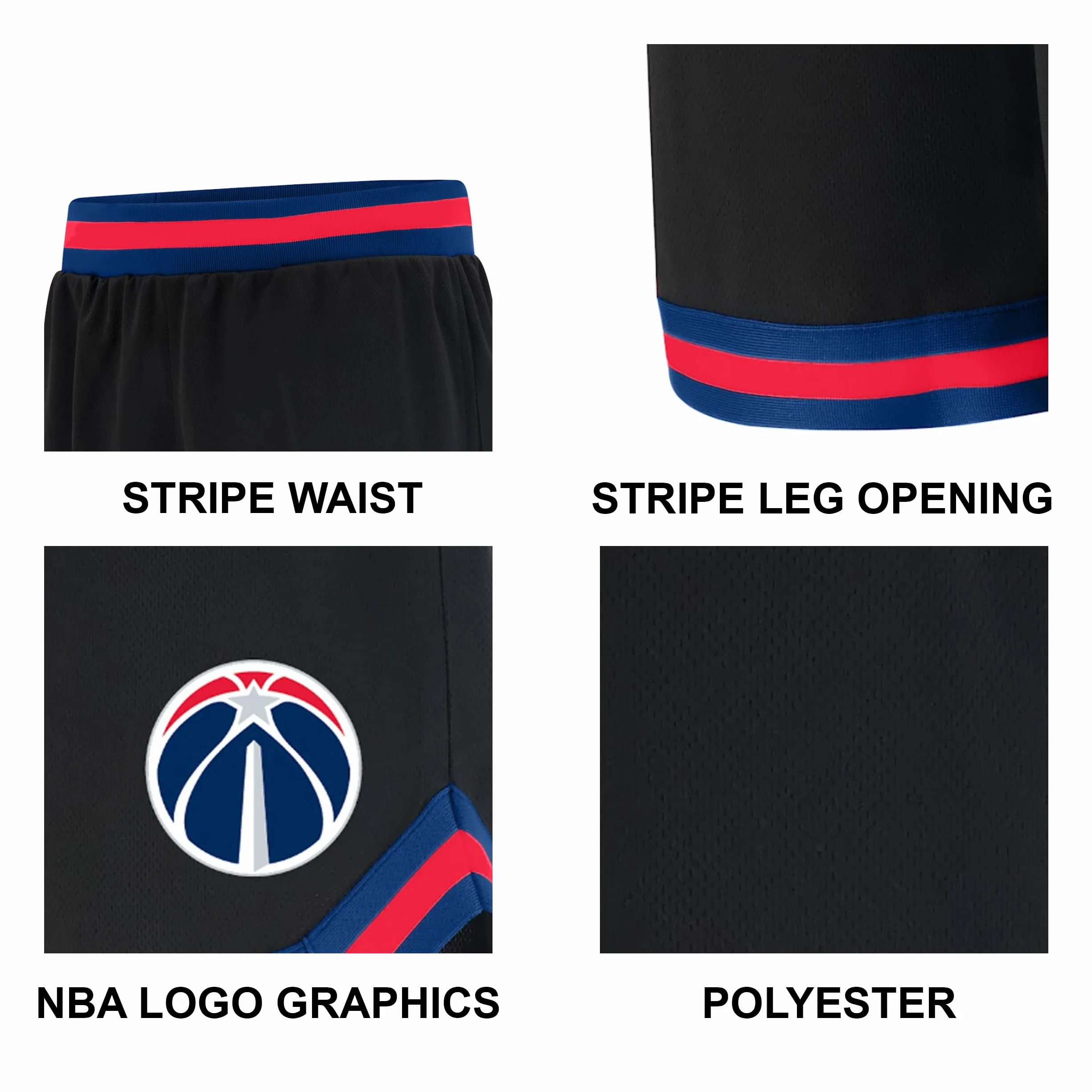 Unk NBA GSM3547F NBA Short de Basket-Ball tissé avec Logo de l'équipe en Poly, Noir, XXL