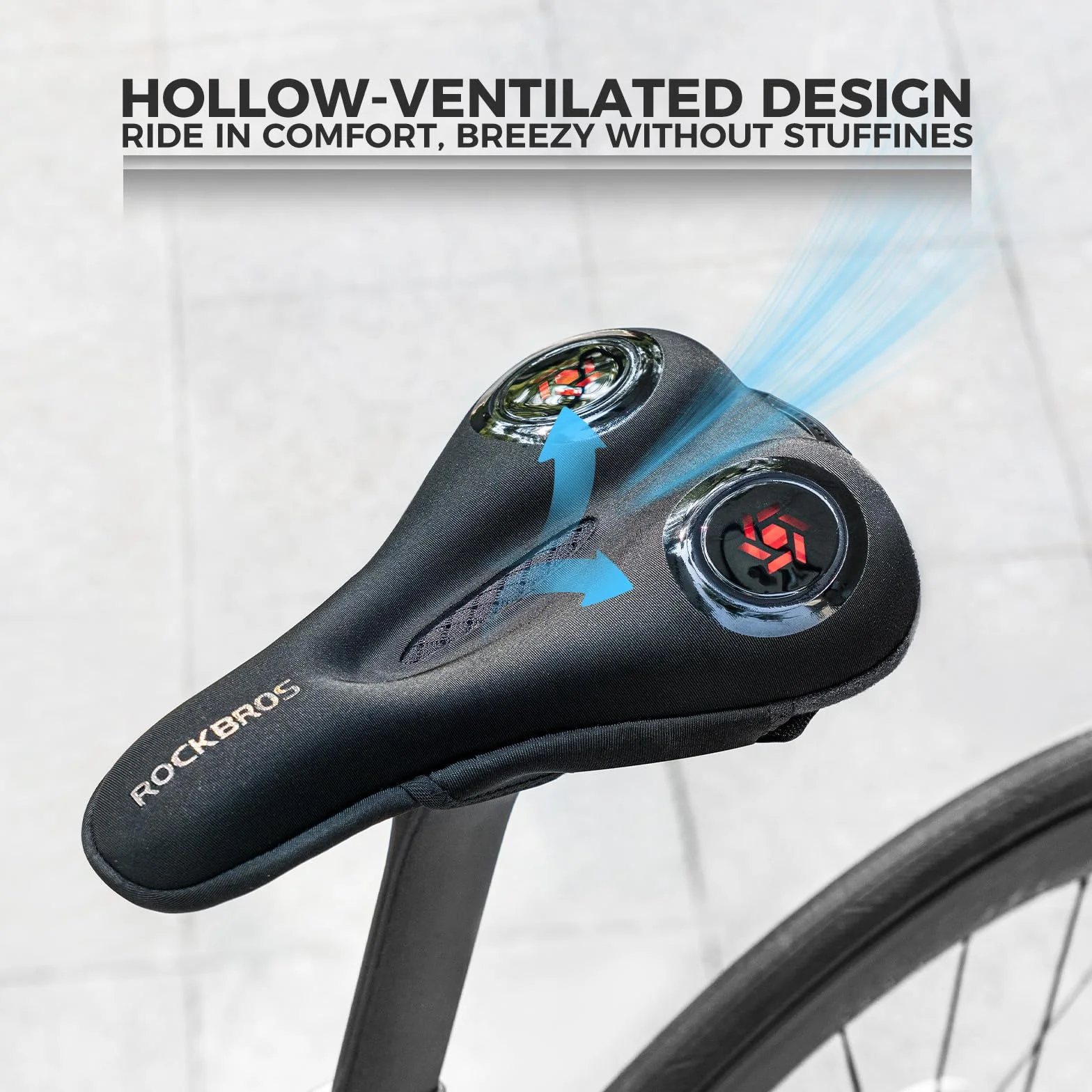 ROCKBROS Couvre Selle VTT Housse Coussin Selle de Vélo en Gel Couvre de Siège Silicone pour Vélo de Route Electrique VTT avec Housse de Pluie Anti Poussière Homme Femme Noir Rouge Bleu