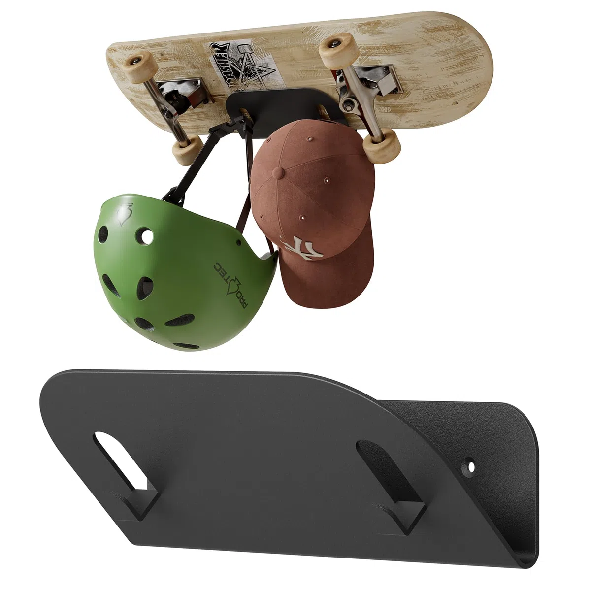 sciuU Support Mural Métal pour Skateboards Snowboards Longboards Skis Trottinettes - Étagère en Acier avec Crochets pour Casques et Équipement, pour Garage, Couloir et Maison